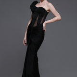 Noir Georgia Set of Corset + Skirt + Feather Strap