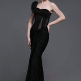 Noir Georgia Set of Corset + Skirt + Feather Strap