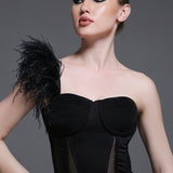 Noir Georgia Set of Corset + Skirt + Feather Strap